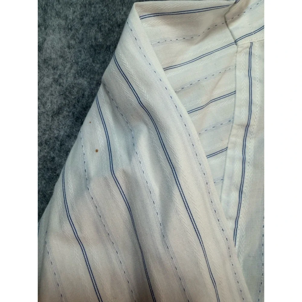 Banana‎ Republic Mens Medium White Blue Striped Cotton Long Sleeve Button Down